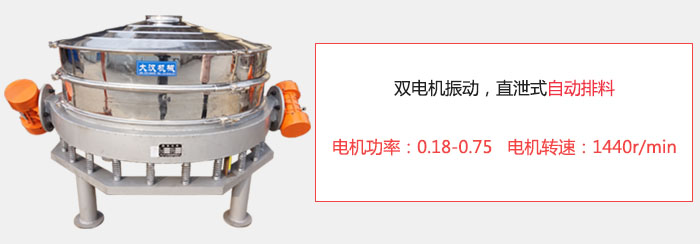 雙電機振動，直泄式自動排料電機功率：0.18-0.75   電機轉(zhuǎn)速：1440r/min。
